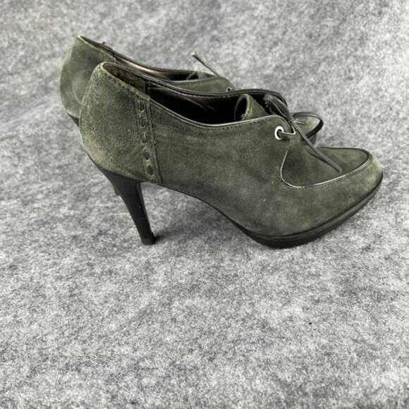 Circa Joan & David Black Suede Bootie Heels & Laces Gray Green 8M - Picture 2 of 7